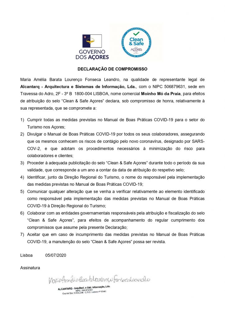 declaraçao comprimisso CleanSafe Açores