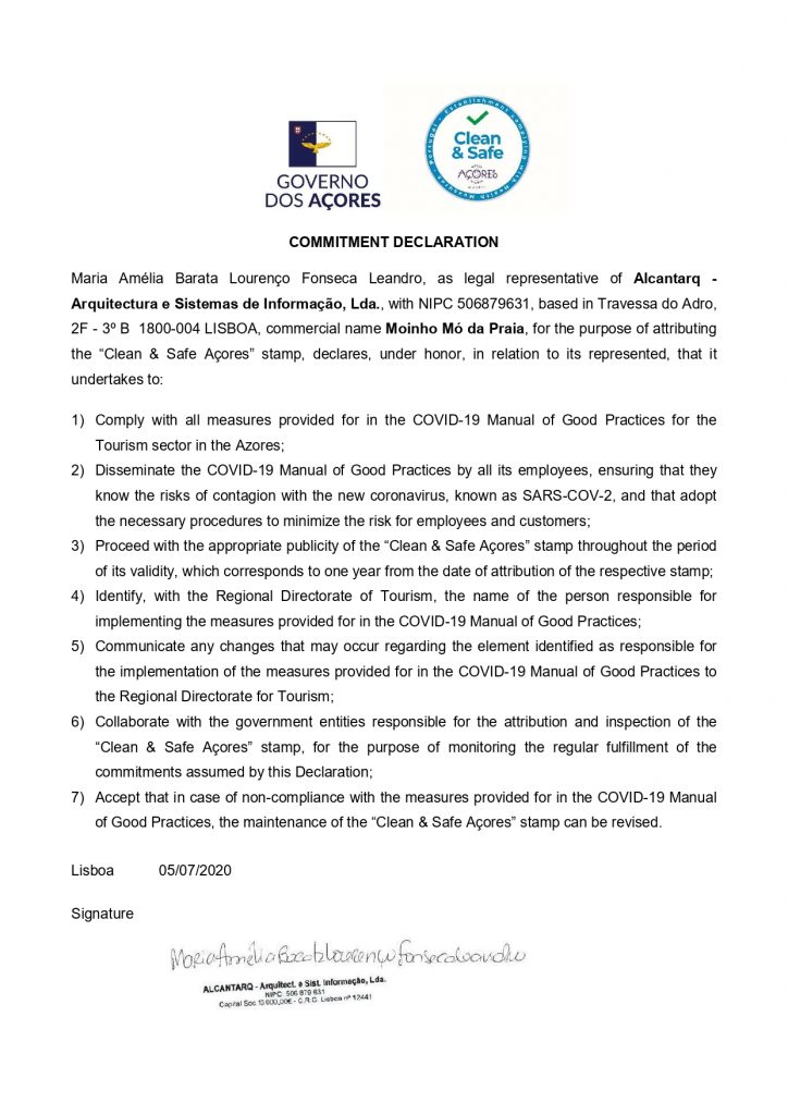 declaraçao compromisso CleanSafe Açores EN